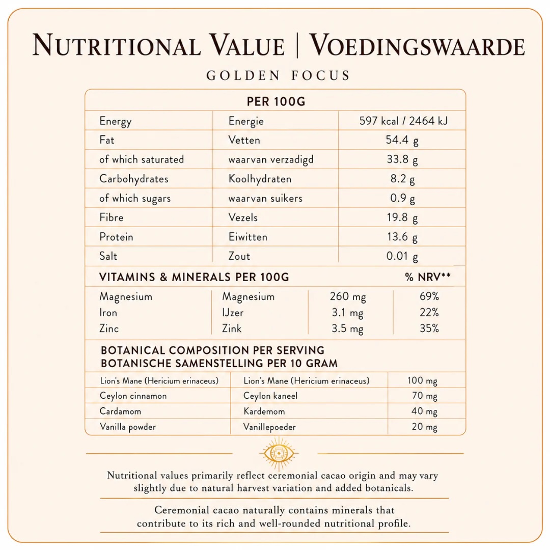 Golden focus (brain power) ceremoniële cacao 100 gram - Afbeelding 4
